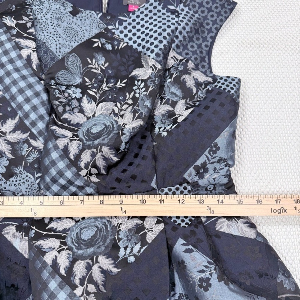 Vince Camuto Size 6 Patchwork Floral Jacquard Fit & Flare Dress Blue Black - Picture 5 of 8